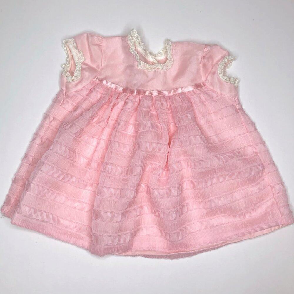 Vintage Pink Tulle Ruffle Baby Dress